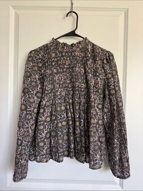 Oliphant Size XS Lightweight 100% Cotton Silk Peplum Long sleeve Blouse